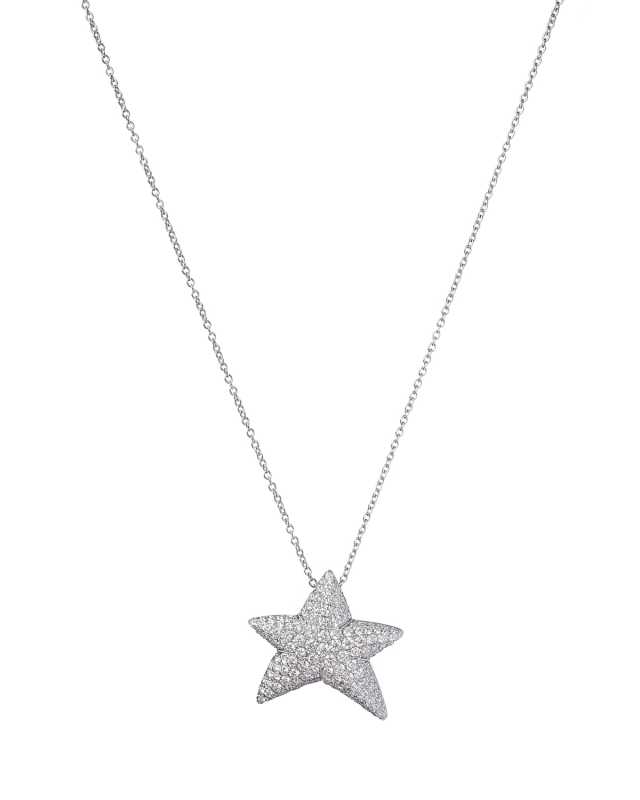18k White Gold Diamond Star Pendant Necklace